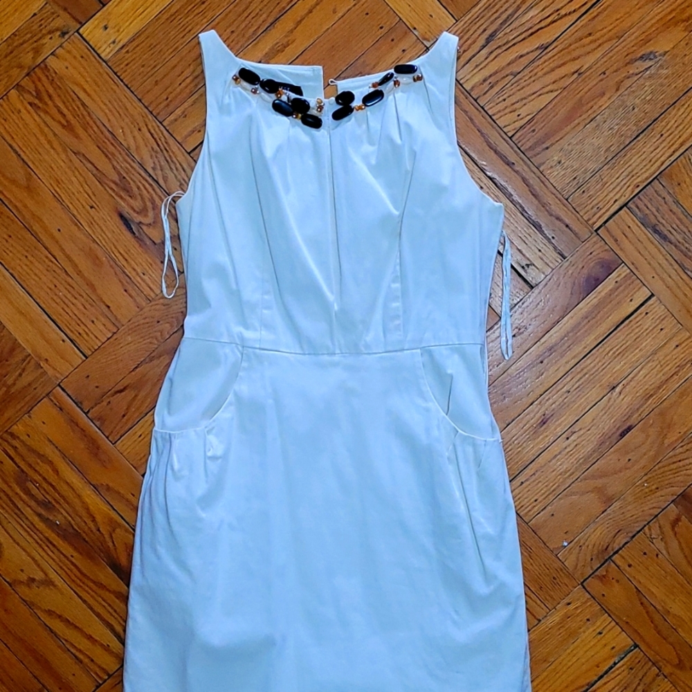 Nine West White Dress with Beaded Neckline